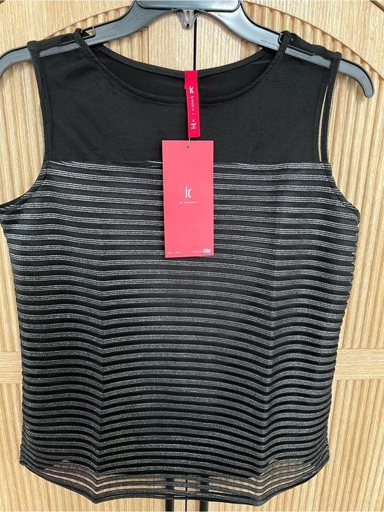 IC By Connie K Tops - Connie Black and Silver Striped Sleeveless Tank Top